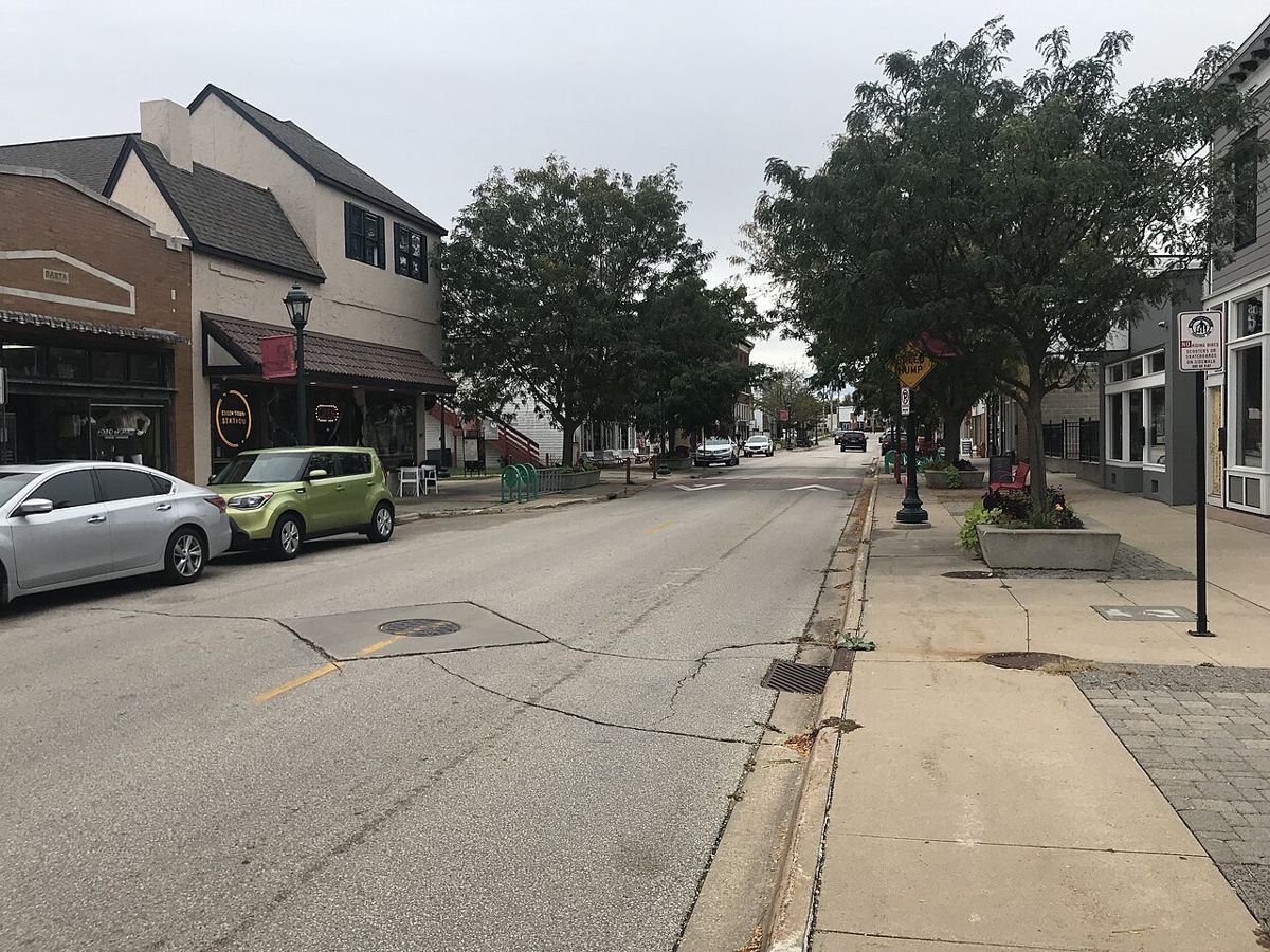 Storefronts along the street in Czech Village, Cedar Rapids